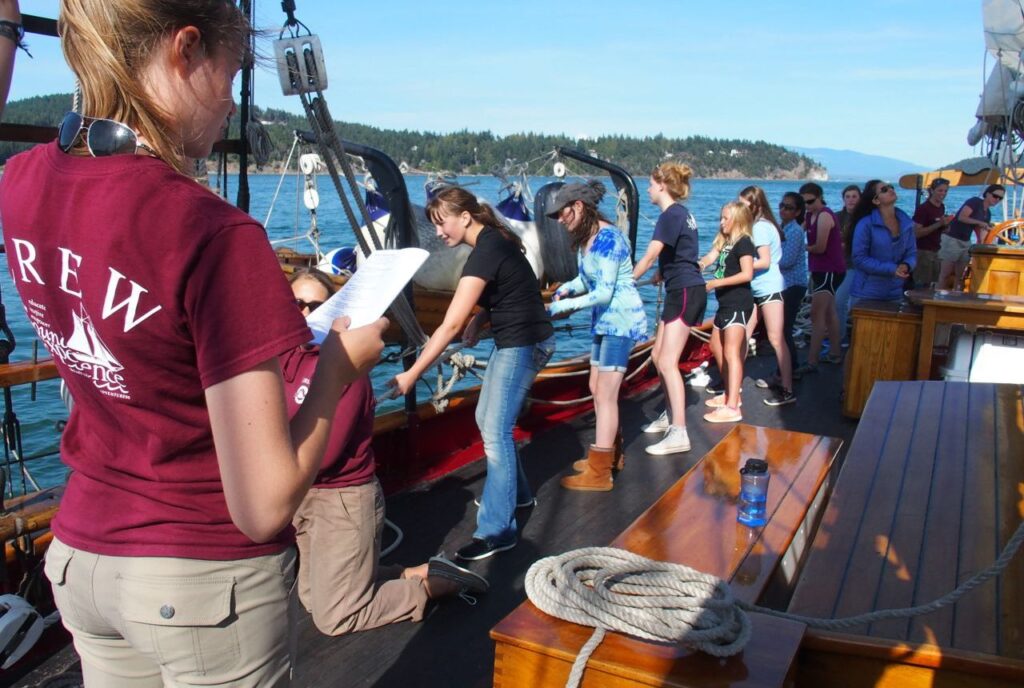 Young women working on the schooner