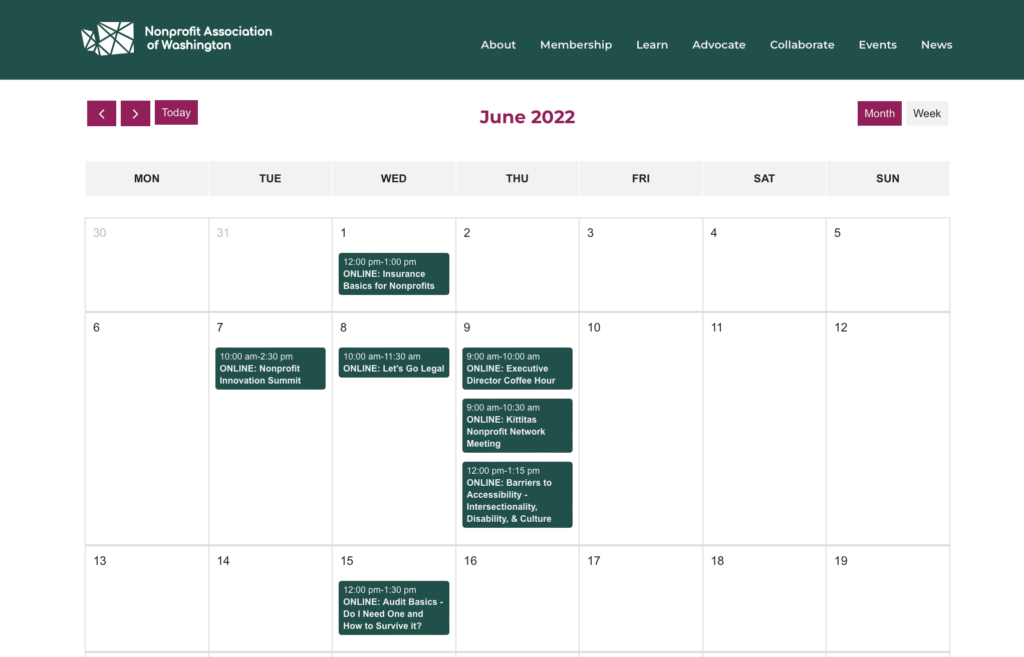June calendar screenshot 2021 Nonprofit Economic Impact Report cover