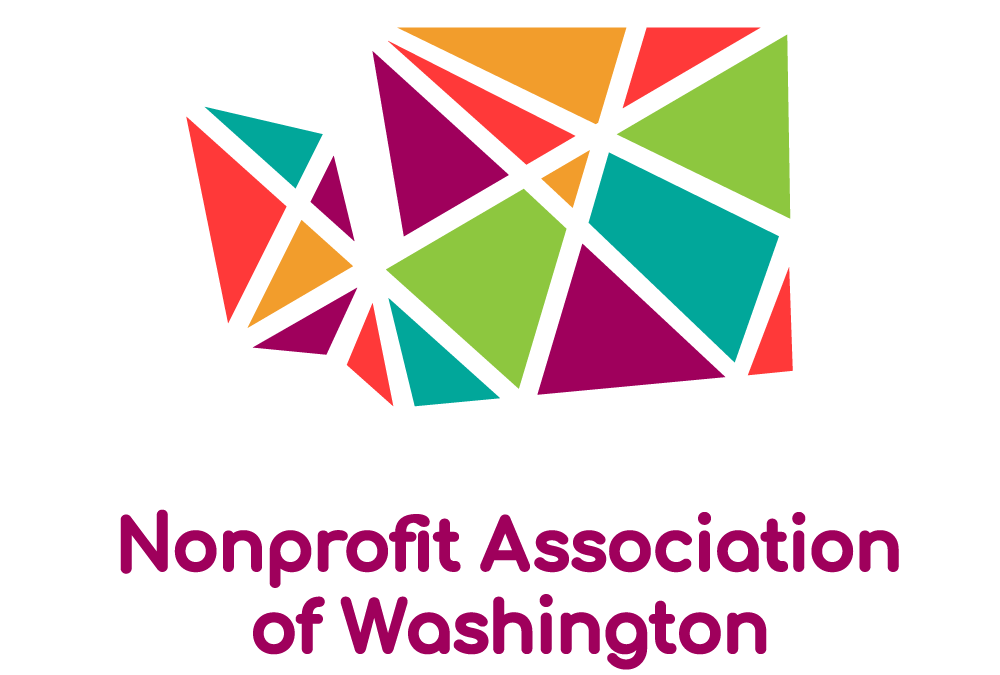 Nonprofit Association of WA Logo, the state of WA in red, yellow, teal, and purple in multiple vectors.