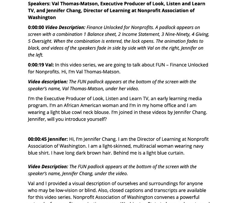 Preview of the Finance Unlocked for Nonprofits Introduction video transcript