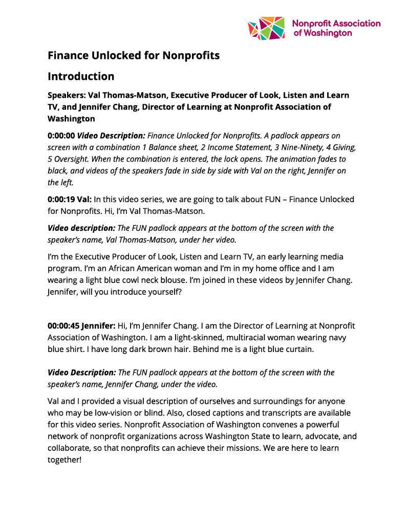 Preview of the Finance Unlocked for Nonprofits Introduction video transcript