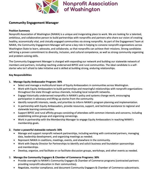 Image of the Community Engagement Manager Job Description