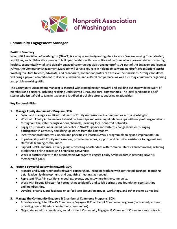 Image of the Community Engagement Manager Job Description