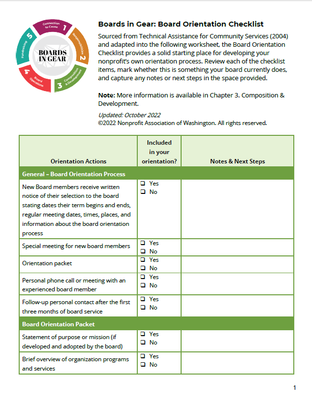 Board Orientation Checklist Preview