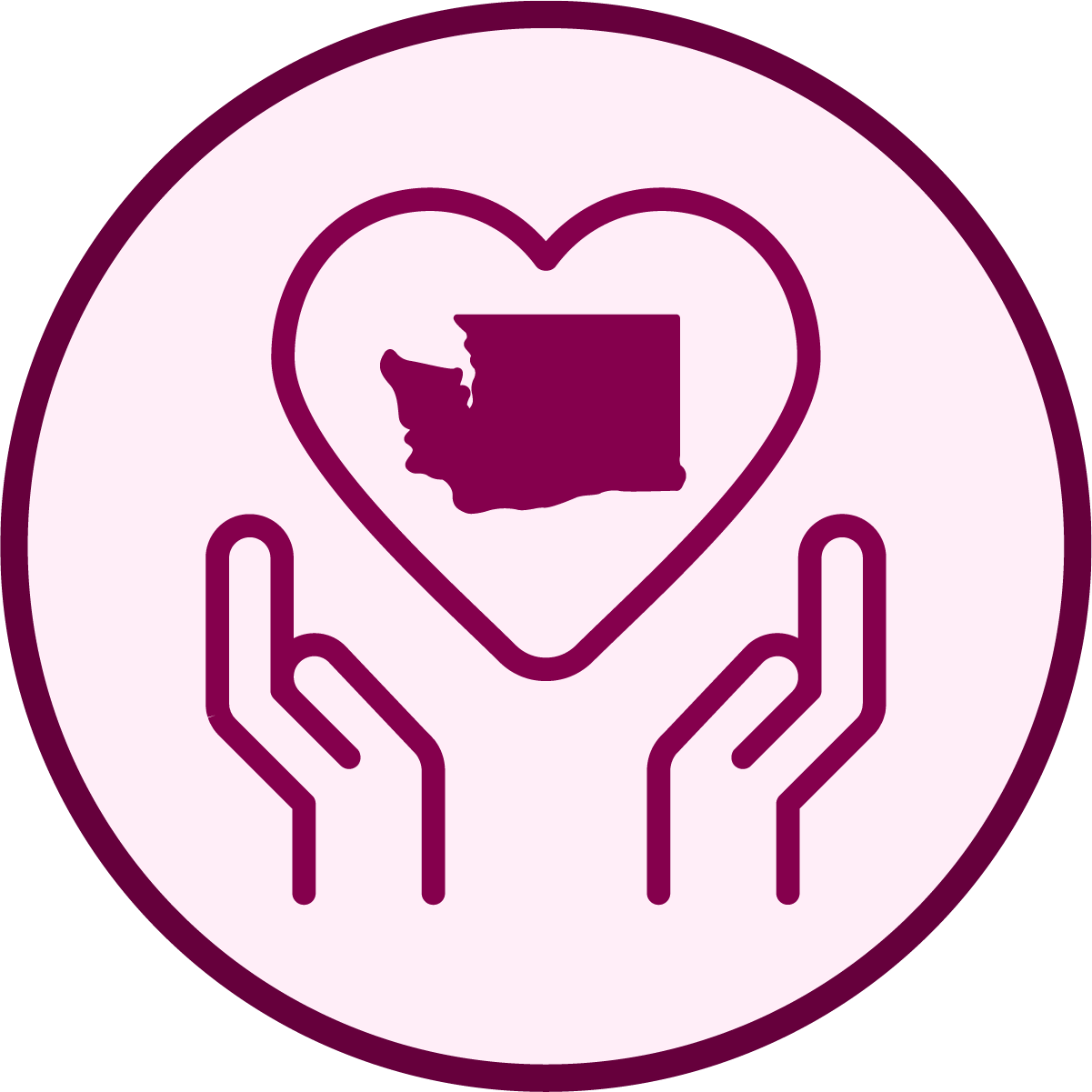 Two hand lifting up a heart with the state of Washington in it.