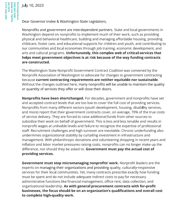 First page of the Government Contracting Reform Sign-on Letter