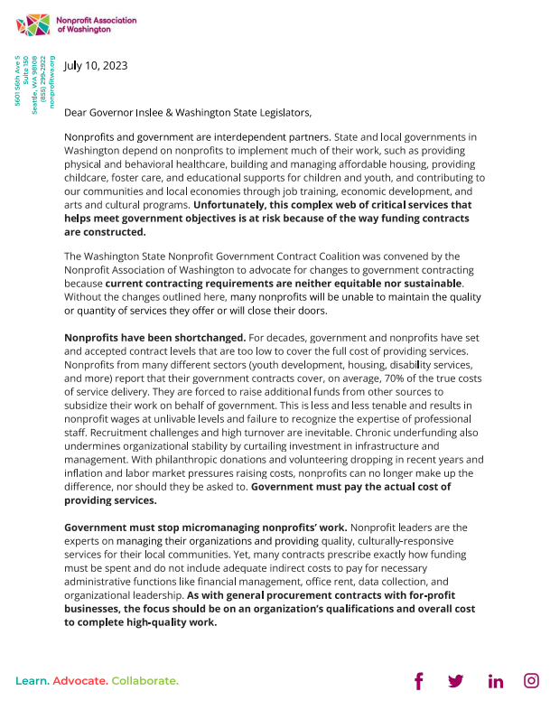First page of the Government Contracting Reform Sign-on Letter