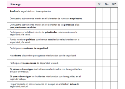 Encuesta de liderazgo y personal de seguridad y salud