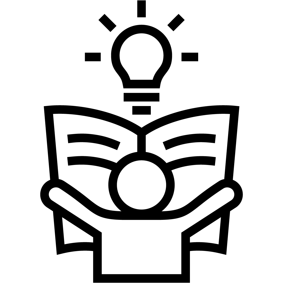 A person reading a book with a lightbulb over their head, like they have an idea.