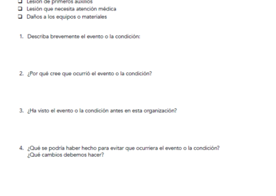 Formulario de informe de accidentes, incidentes o lesiones