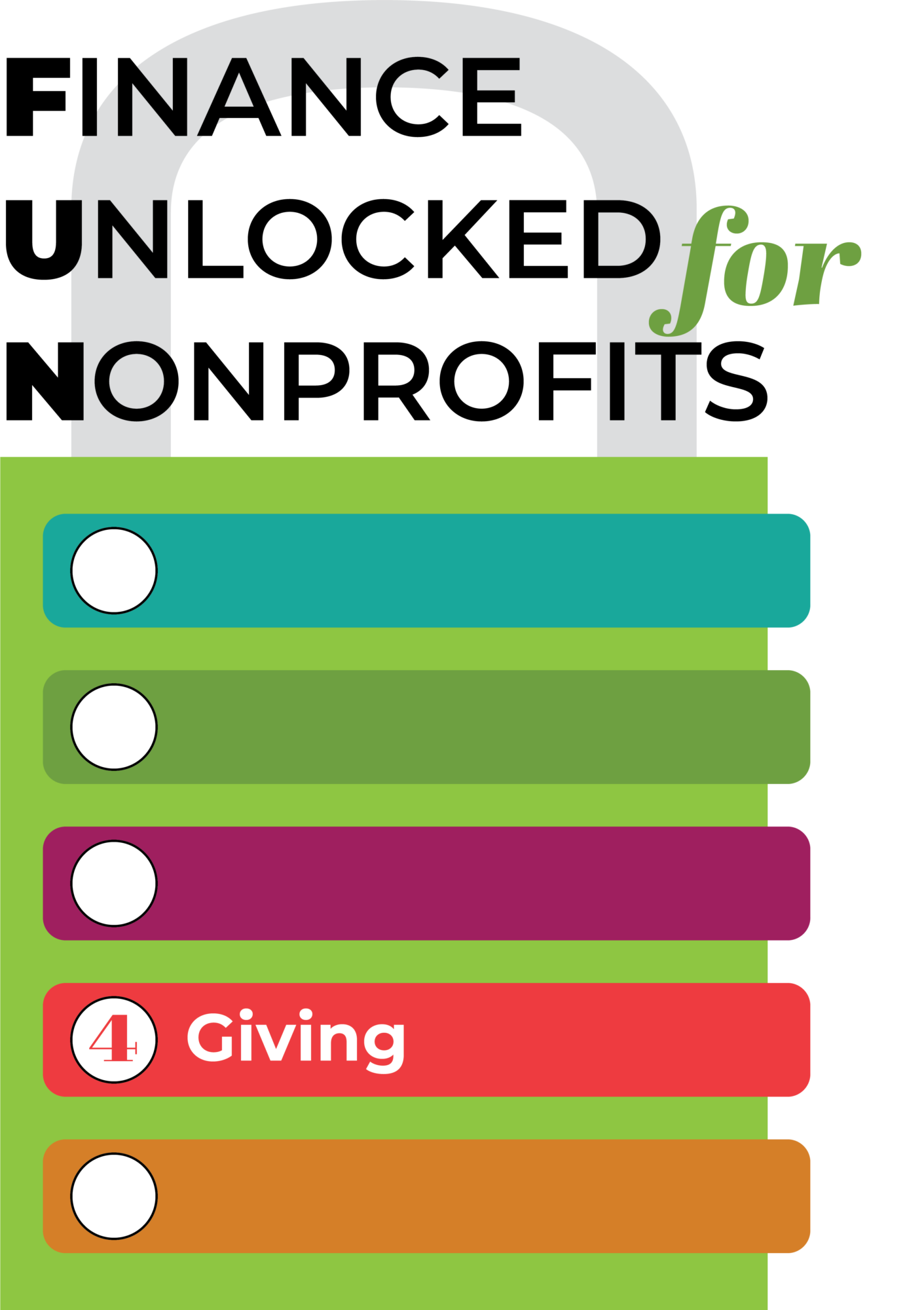 Finance Unlocked For Nonprofits Logo. Balance Sheet. Income Statement. Nine-Ninety. Giving. Oversight.